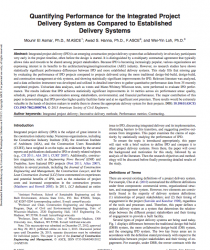 Quantifying Performance for the Integrated Project Delivery System as Compared to Established Delivery Systems (disponible en anglais seulement)